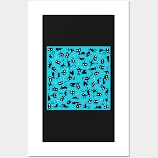 Retro Sassy Tiki Cats with Sparkles (cool blue version) Posters and Art